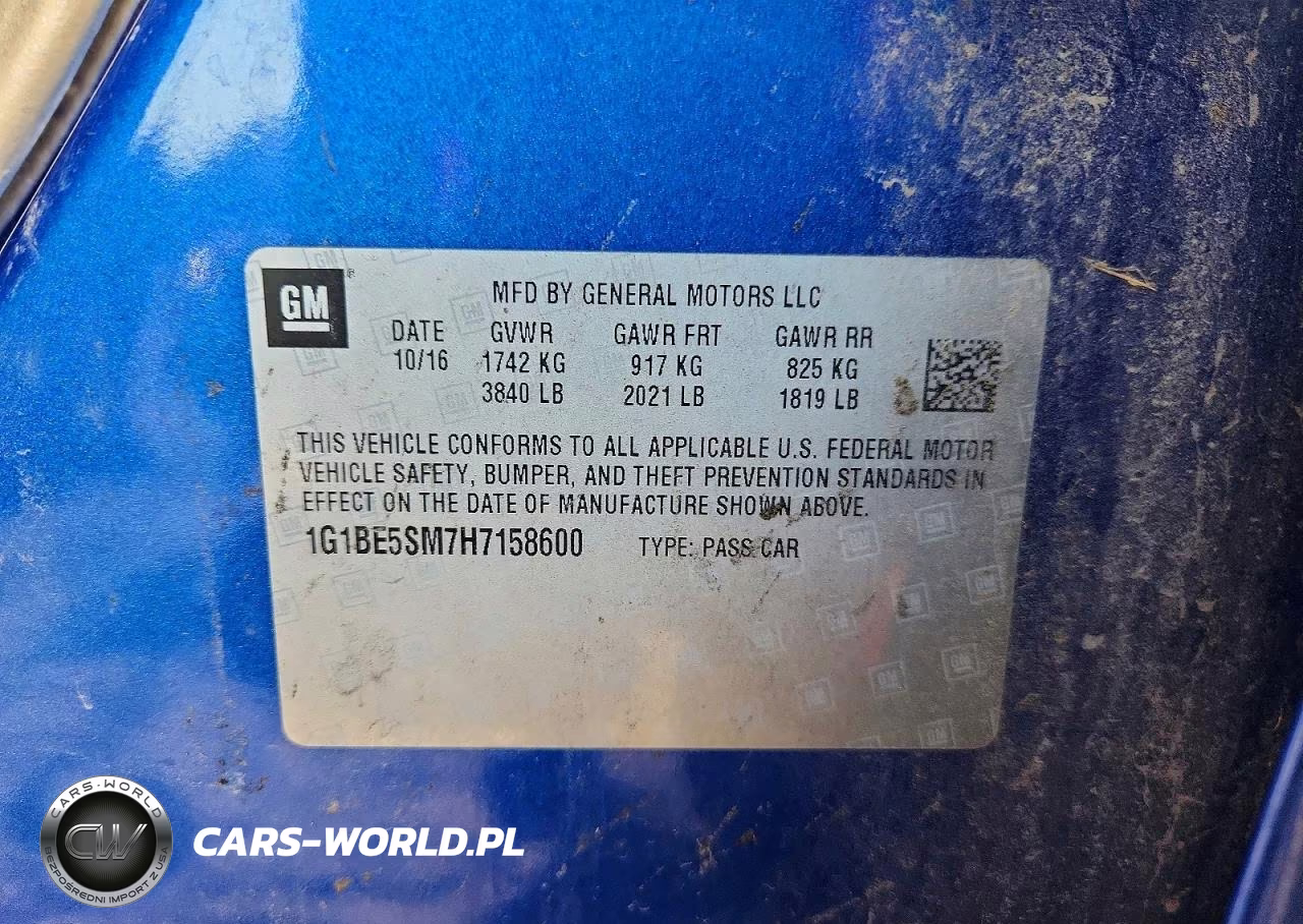 2017 Chevrolet Cruze Lt VIN:1G1BE5SM7H7158600 - 12