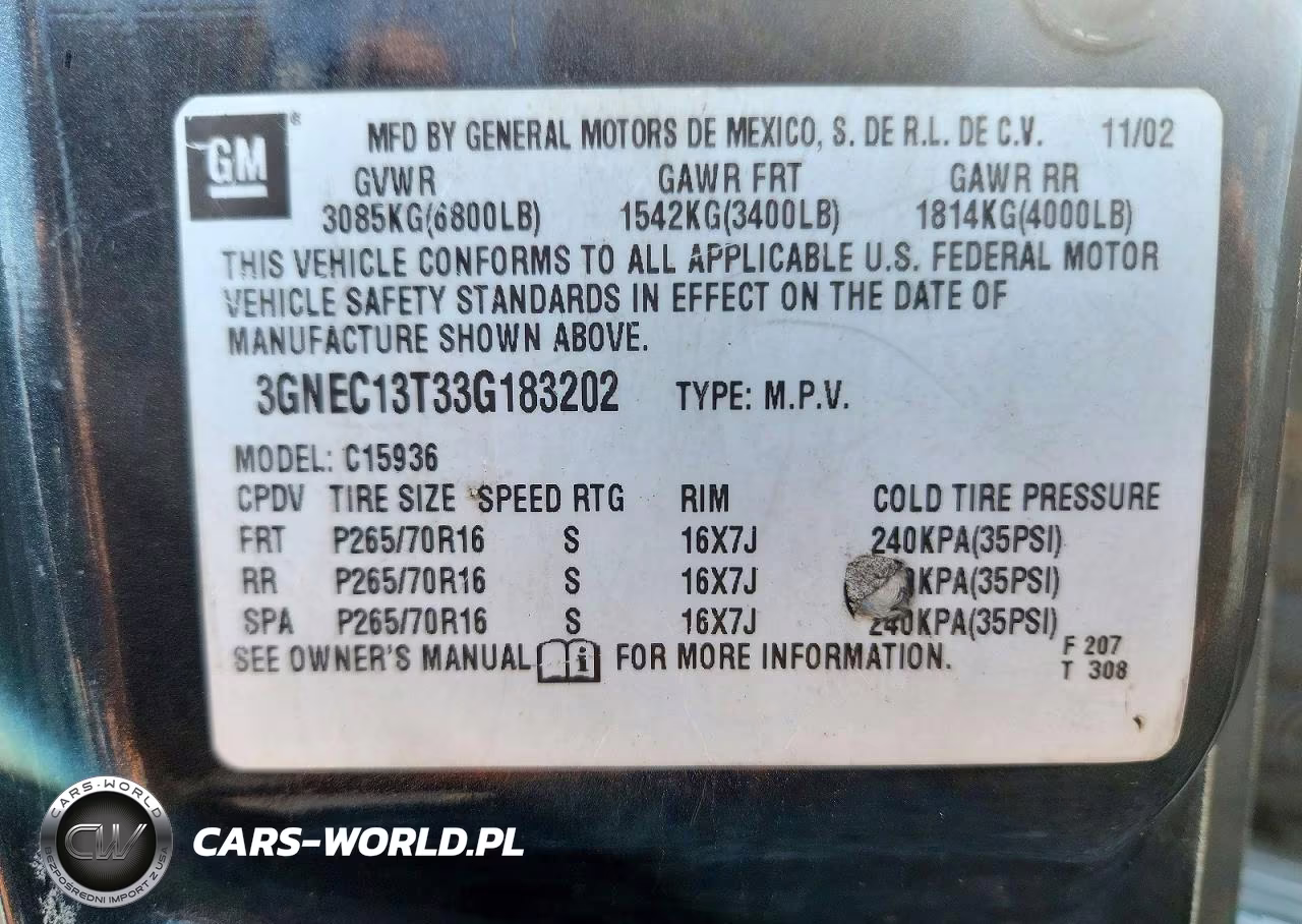 2003 Chevrolet Avalanche 1500 VIN:3GNEC13T33G183202 - 12