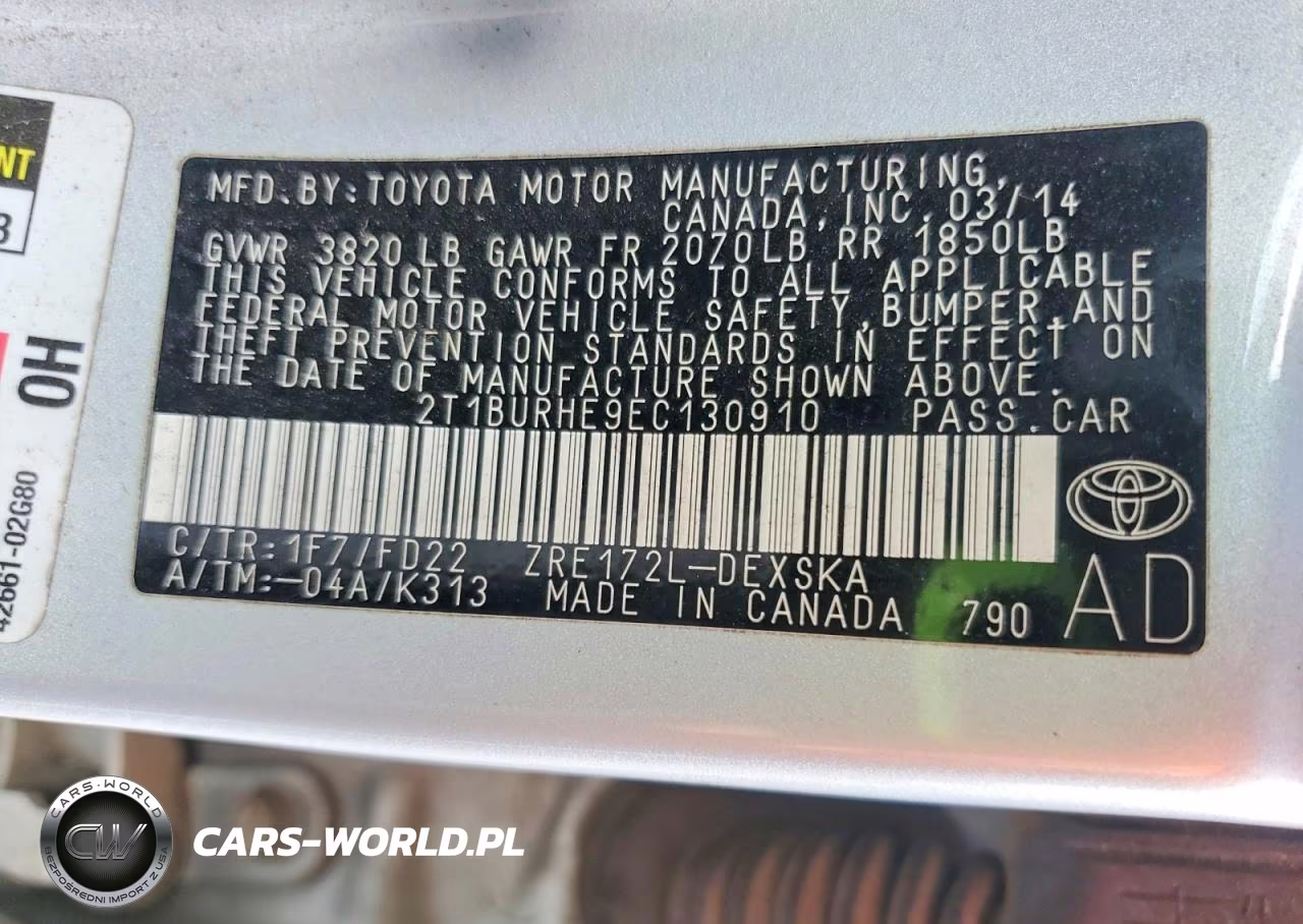 2014 Toyota Corolla S Plus VIN:2T1BURHE9EC130910 - 12