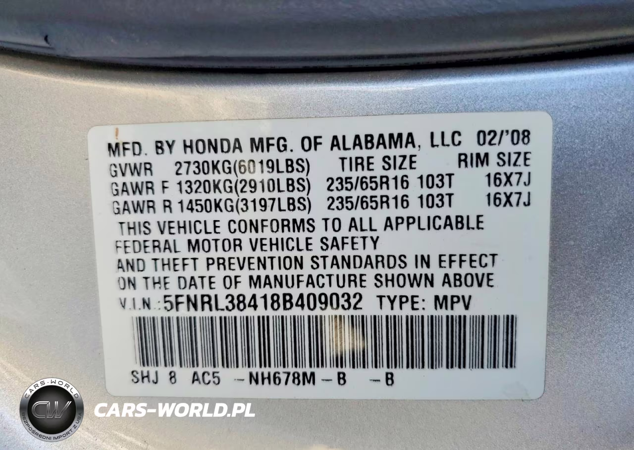 2008 Honda Odyssey Ex VIN:5FNRL38418B409032 - 13