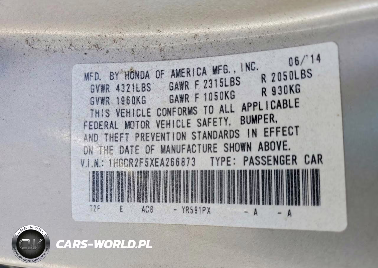 2014 Honda Accord Sport VIN:1HGCR2F5XEA266873 - 12