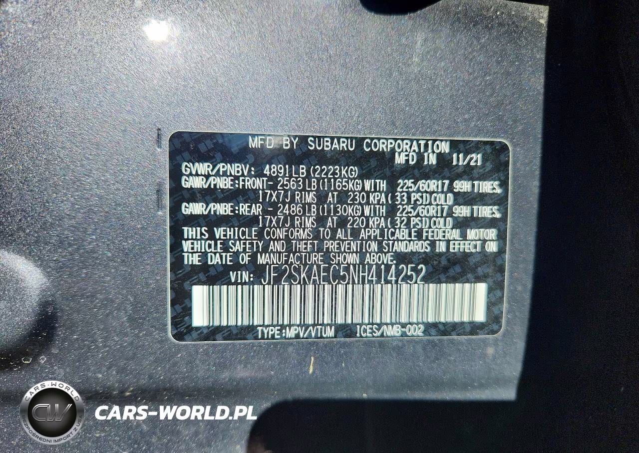 2022 Subaru Forester Premium VIN:JF2SKAEC5NH414252 - 13