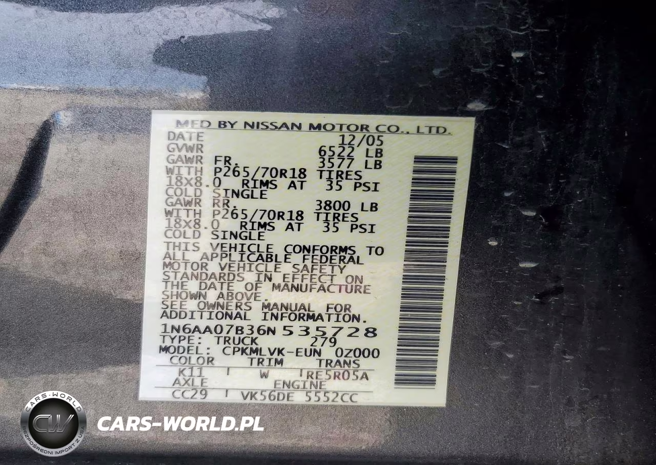 2006 Nissan Titan Le VIN:1N6AA07B36N535728 - 12