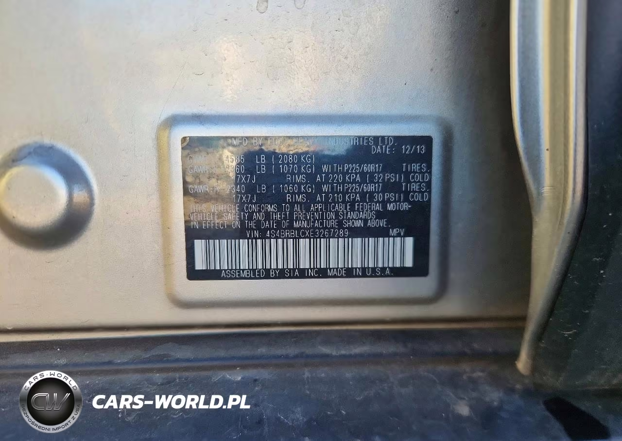 2014 Subaru Outback 2.5I Limited VIN:4S4BRBLCXE3267289 - 12