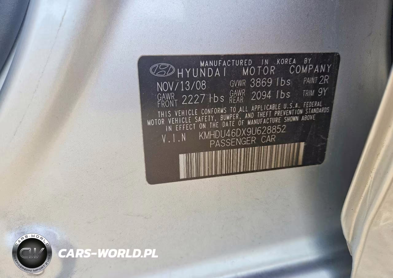 2009 Hyundai Elantra Gls VIN:KMHDU46DX9U628852 - 12