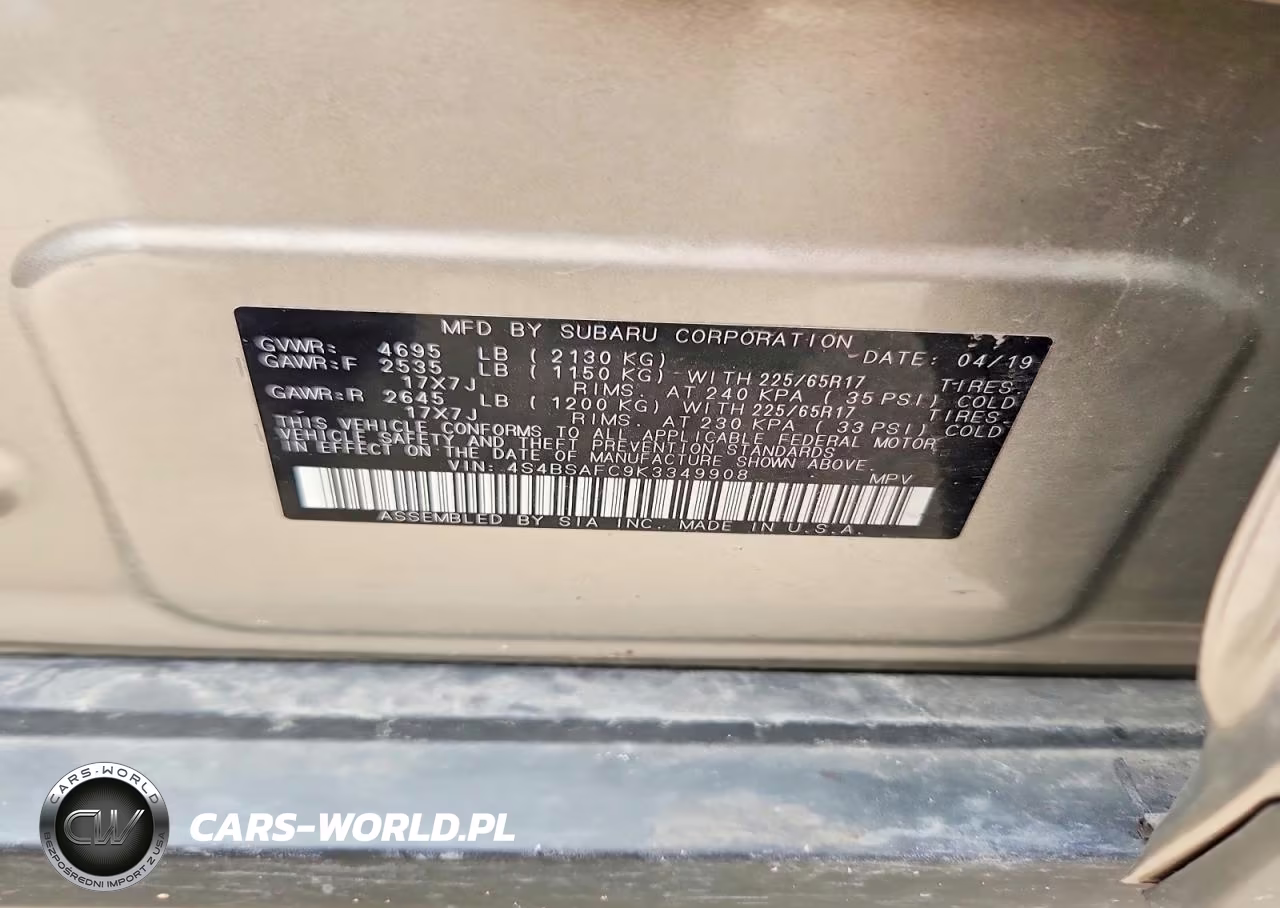 2019 Subaru Outback 2.5I Premium VIN:4S4BSAFC9K3349908 - 12
