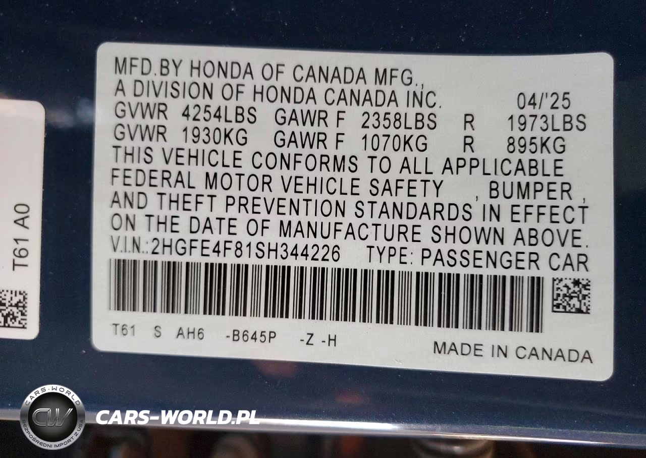 2025 Honda Civic Sport VIN:2HGFE4F81SH344226 - 12