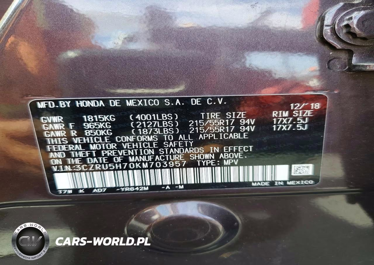 2019 Honda Hr-V Exl VIN:3CZRU5H70KM703957 - 13