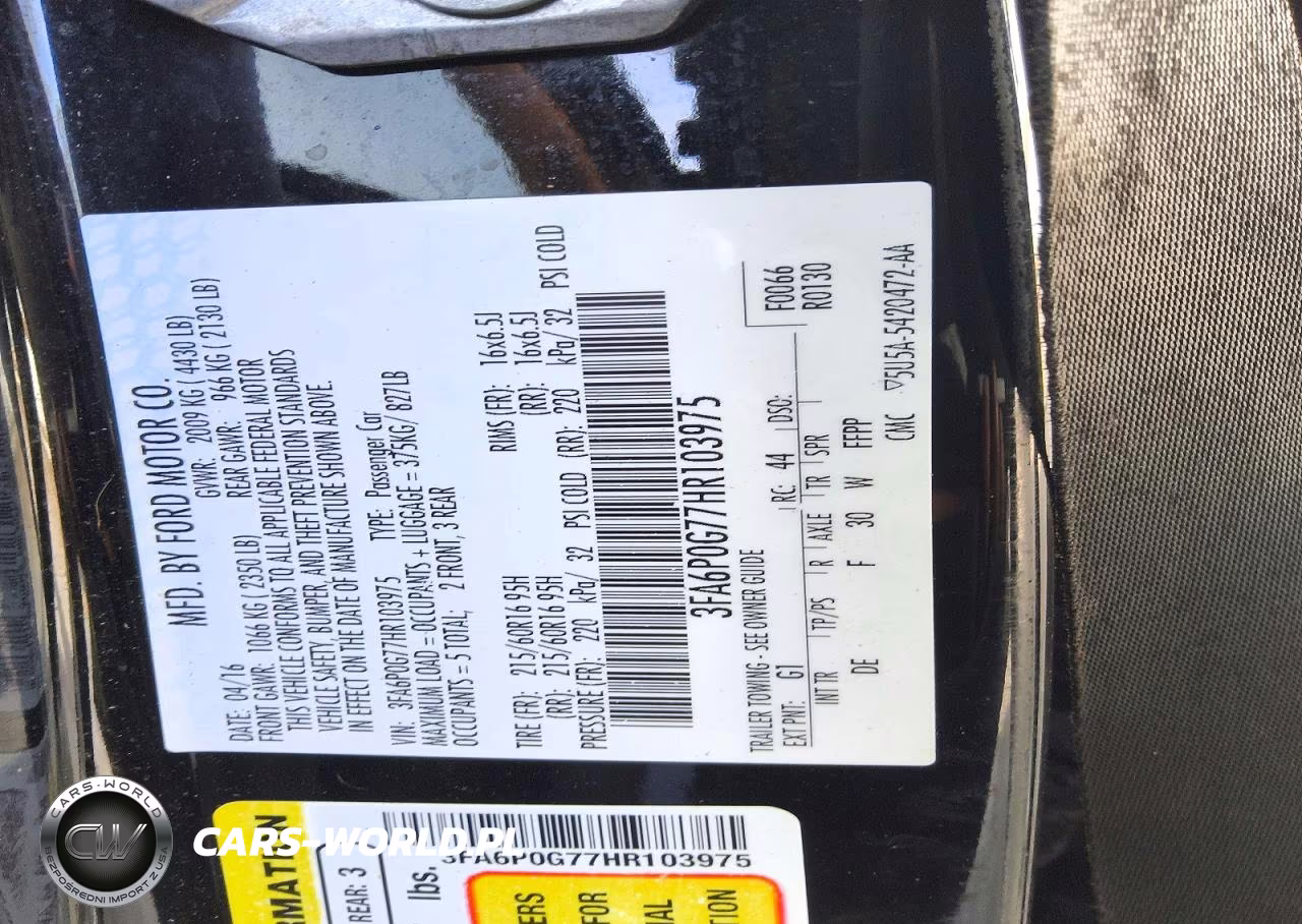 2017 Ford Fusion S VIN:3FA6P0G77HR103975 - 9