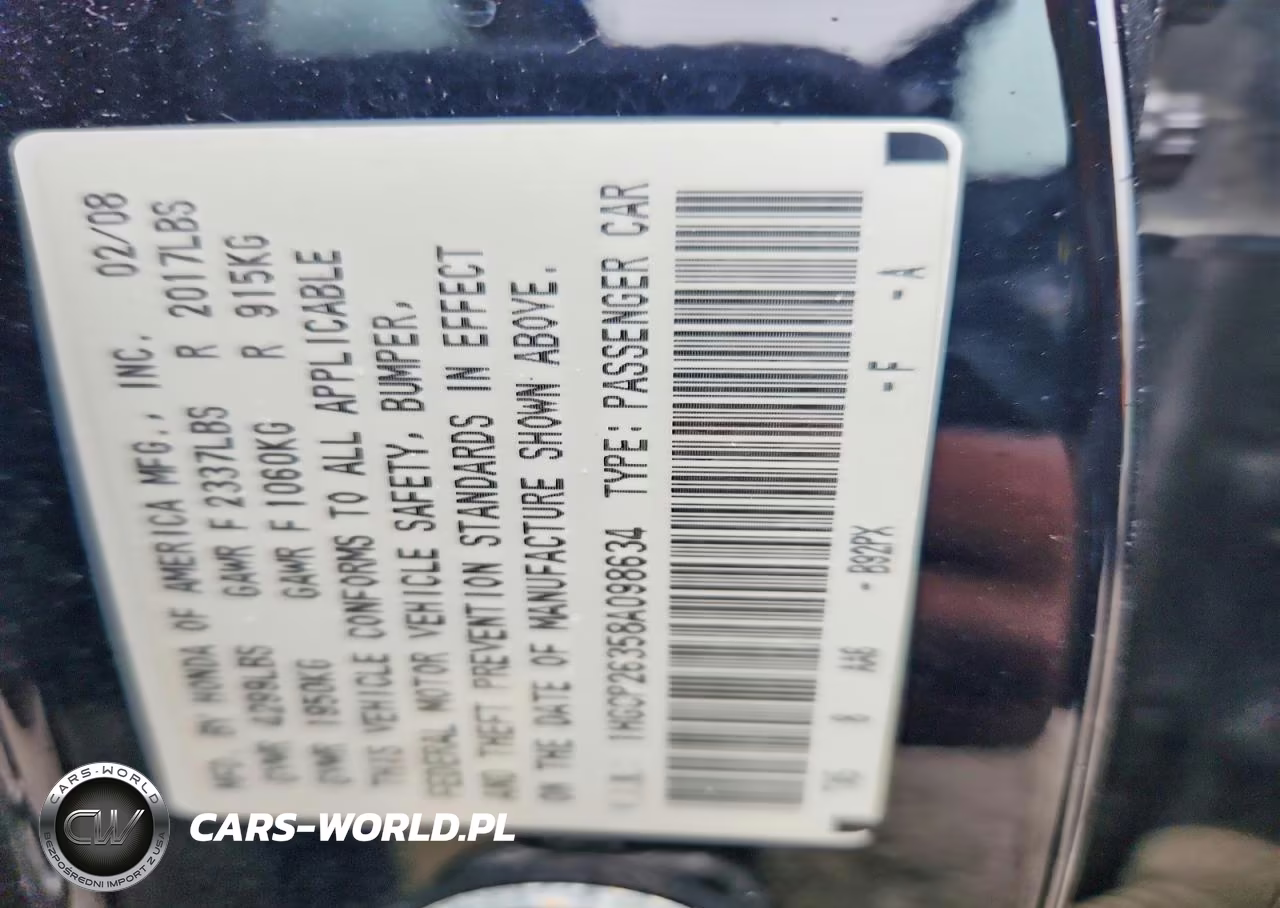2008 Honda Accord Lx VIN:1HGCP26358A098634 - 12