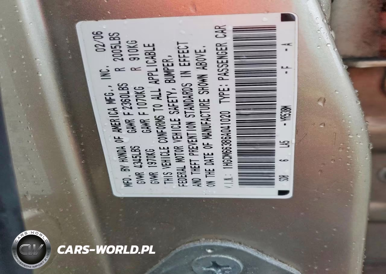 2006 Honda Accord Lx VIN:1HGCM66386A041020 - 12
