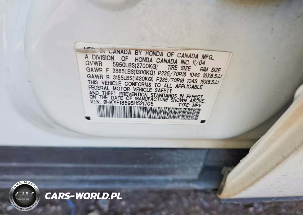 2005 Honda Pilot Exl VIN:2HKYF18595H521705 - 12