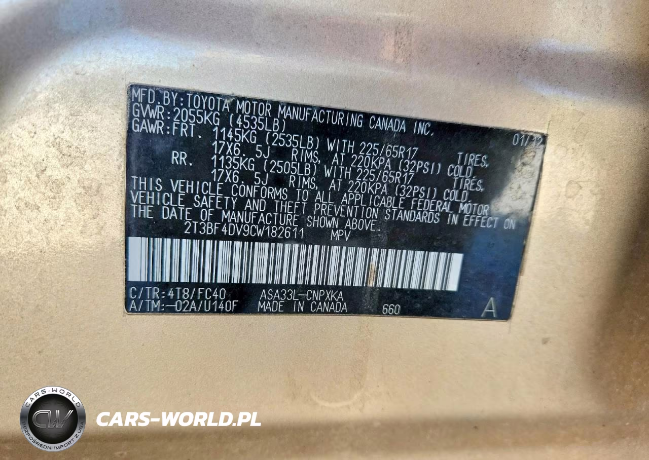 2012 Toyota Rav4 Base VIN:2T3BF4DV9CW182611 - 13