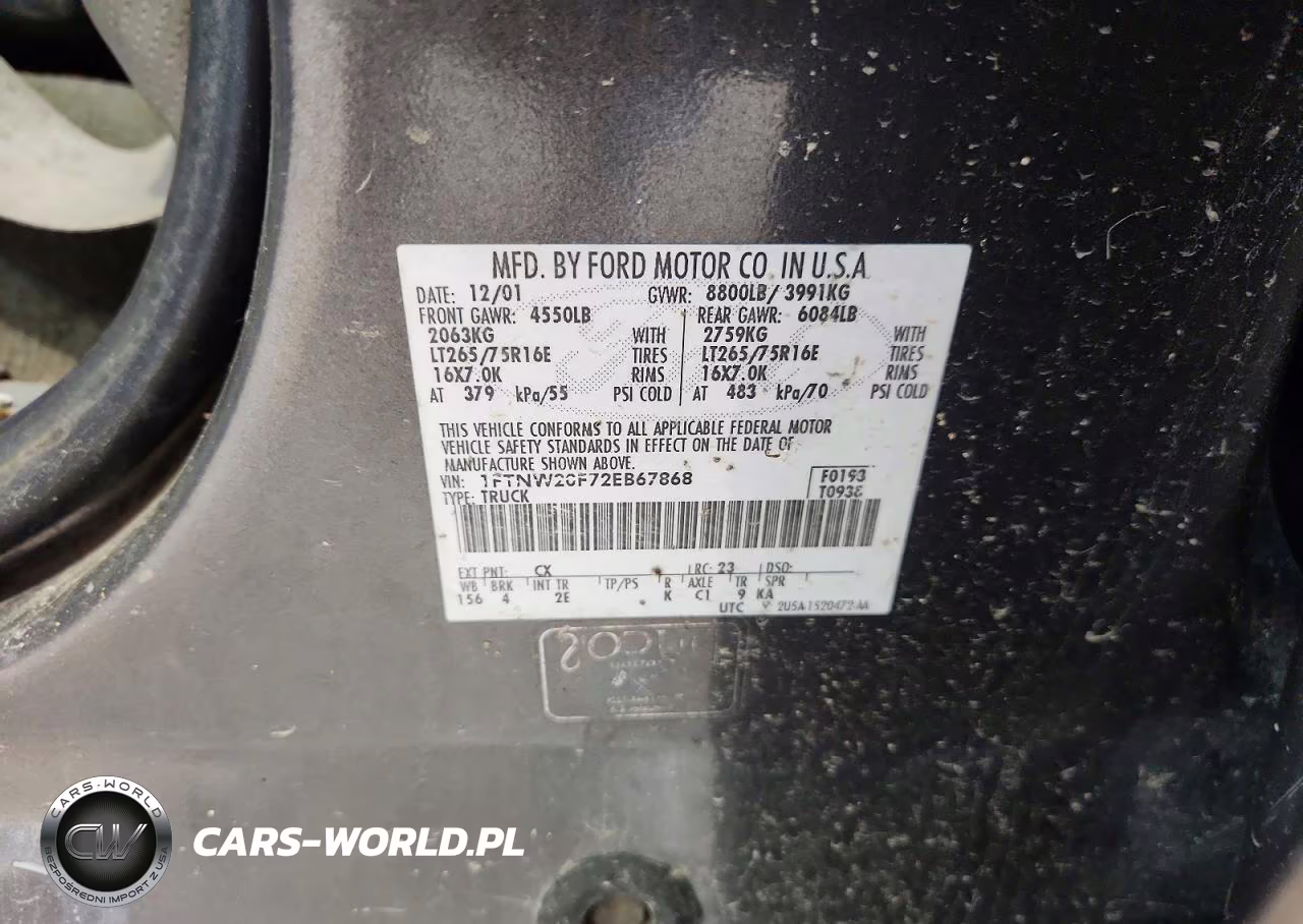 2002 Ford F250 Super Duty VIN:1FTNW20F72EB67868 - 12