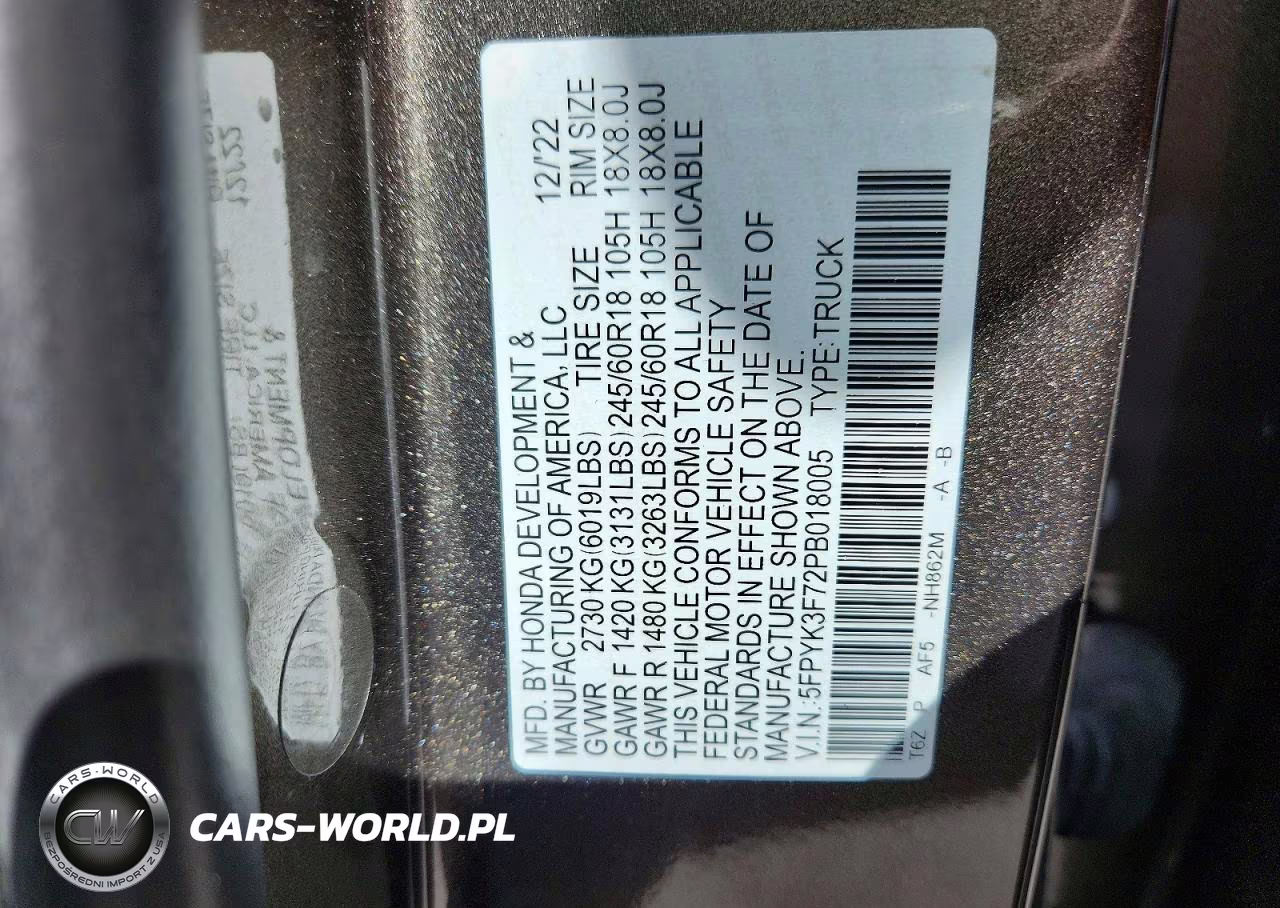 2023 Honda Ridgeline Rtl-E VIN:5FPYK3F72PB018005 - 12
