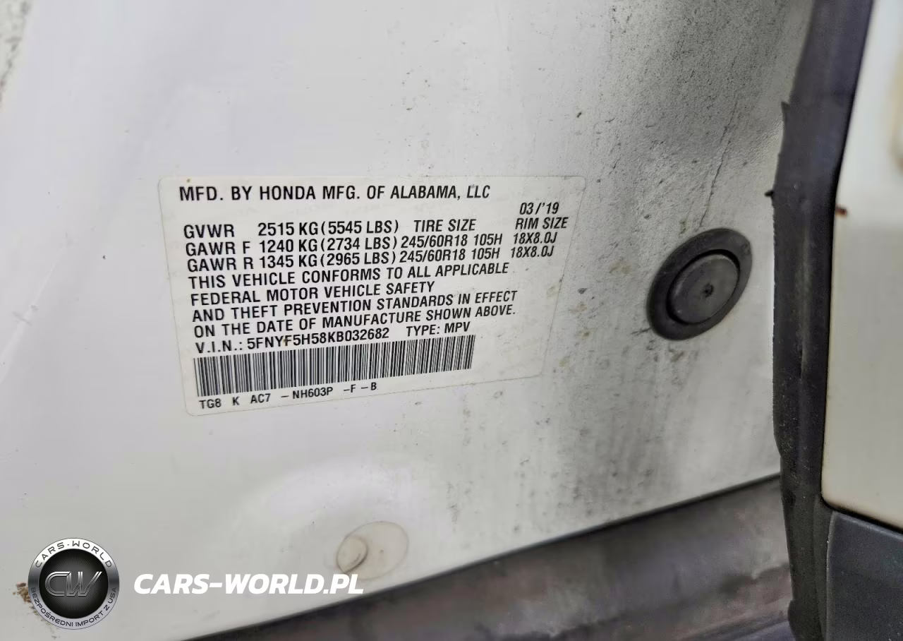 2019 Honda Pilot Exl VIN:5FNYF5H58KB032682 - 13