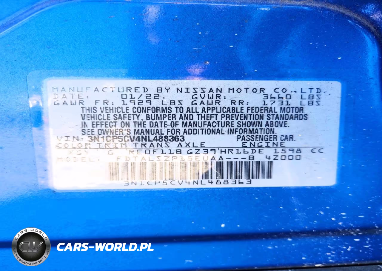 2022 Nissan Kicks Sv VIN:3N1CP5CV4NL488363 - 13