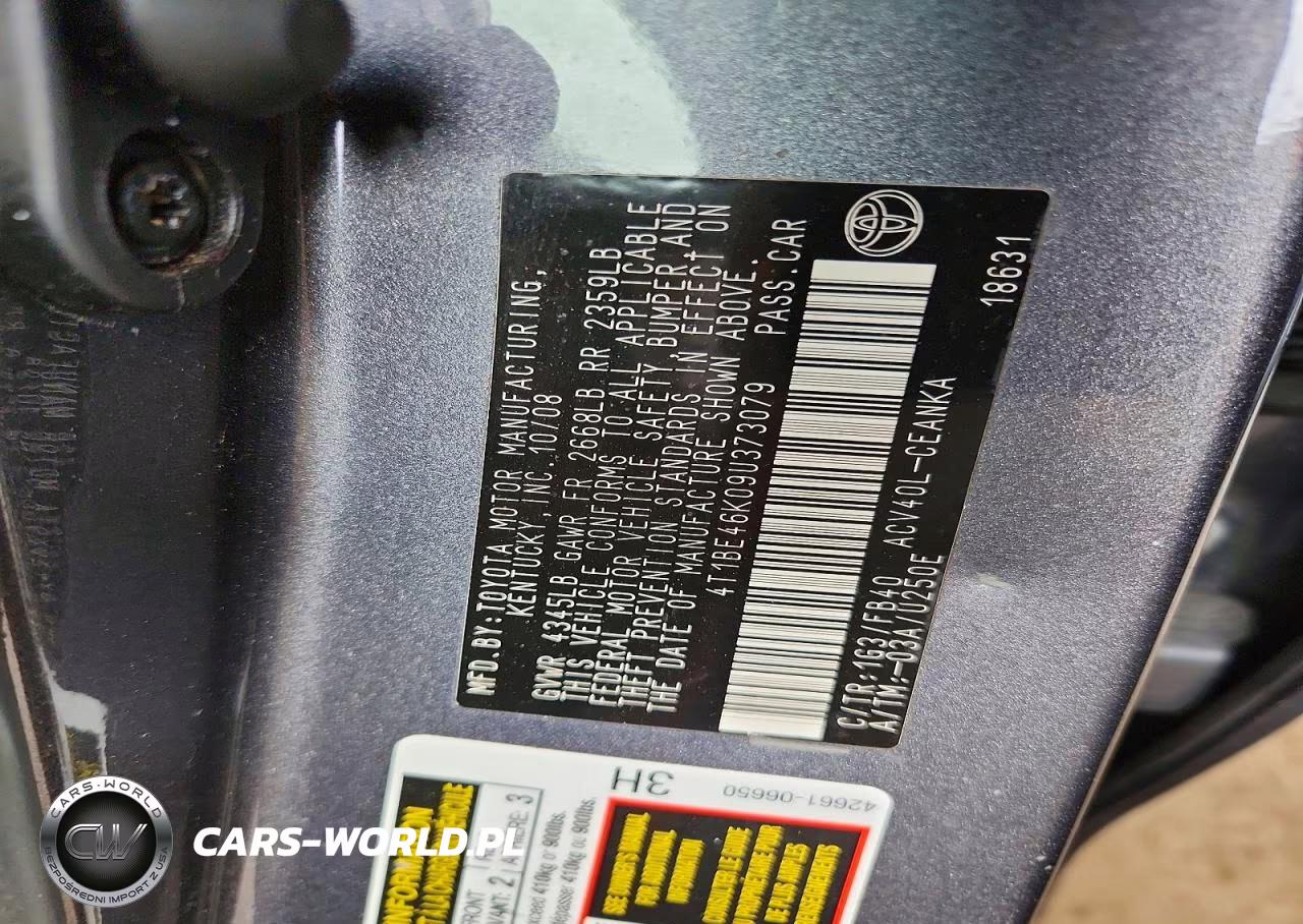 2009 Toyota Camry Le VIN:4T1BE46K09U373079 - 12