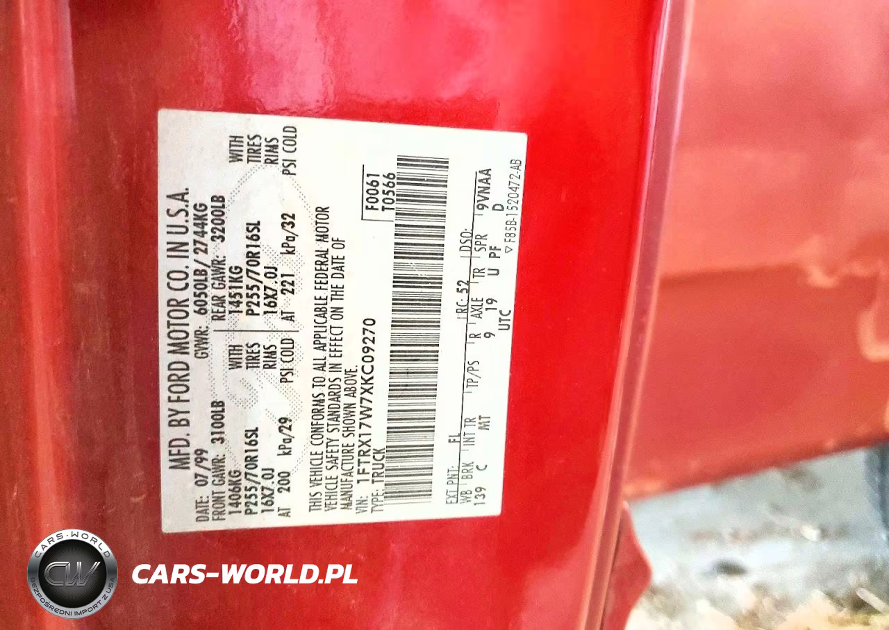 1999 Ford F150 VIN:1FTRX17W7XKC09270 - 12