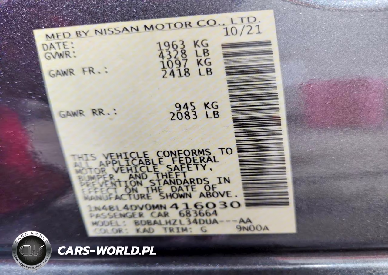 2021 Nissan Altima Sv VIN:1N4BL4DV0MN416030 - 12