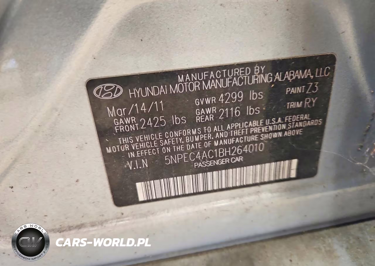 2011 Hyundai Sonata Se VIN:5NPEC4AC1BH264010 - 12