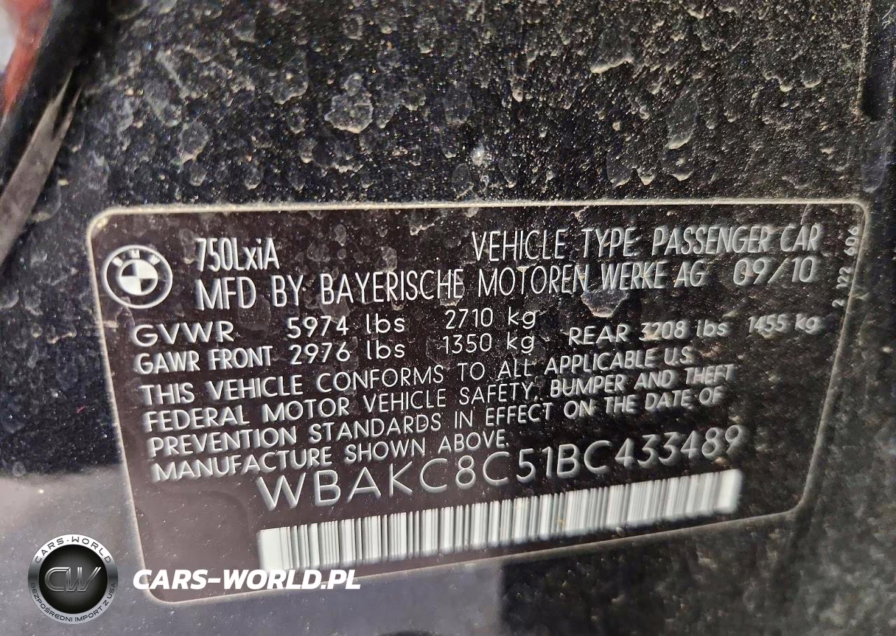 2011 BMW 750 Lxi VIN:WBAKC8C51BC433489 - 12