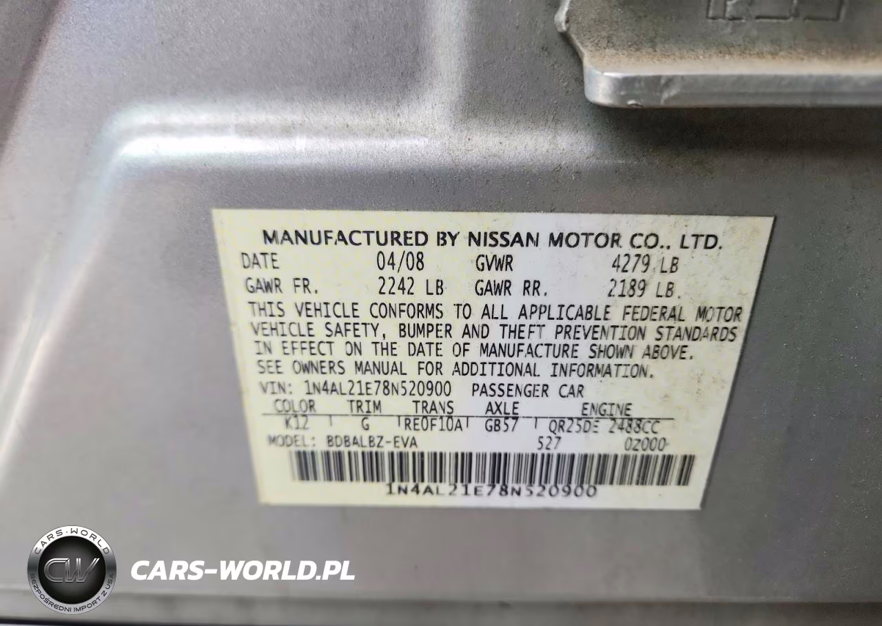 2008 Nissan Altima 2.5 VIN:1N4AL21E78N520900 - 12