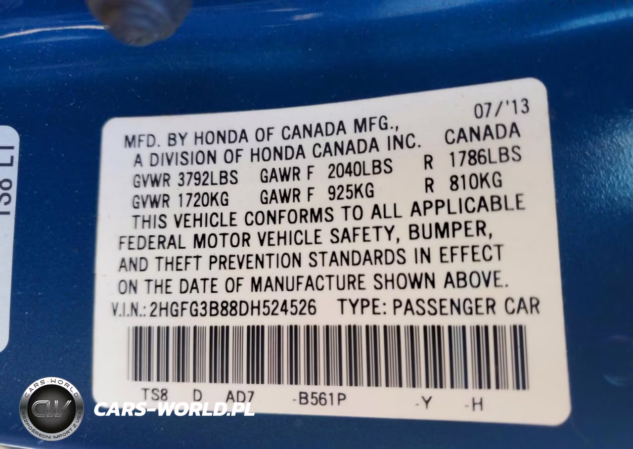 2013 Honda Civic Ex VIN:2HGFG3B88DH524526 - 12