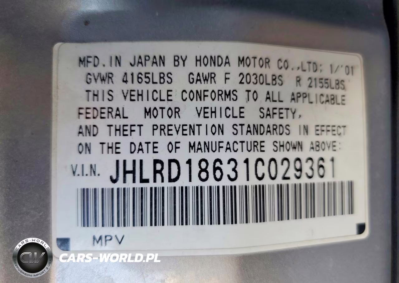 2001 Honda Cr-V Ex VIN:JHLRD18631C029361 - 13