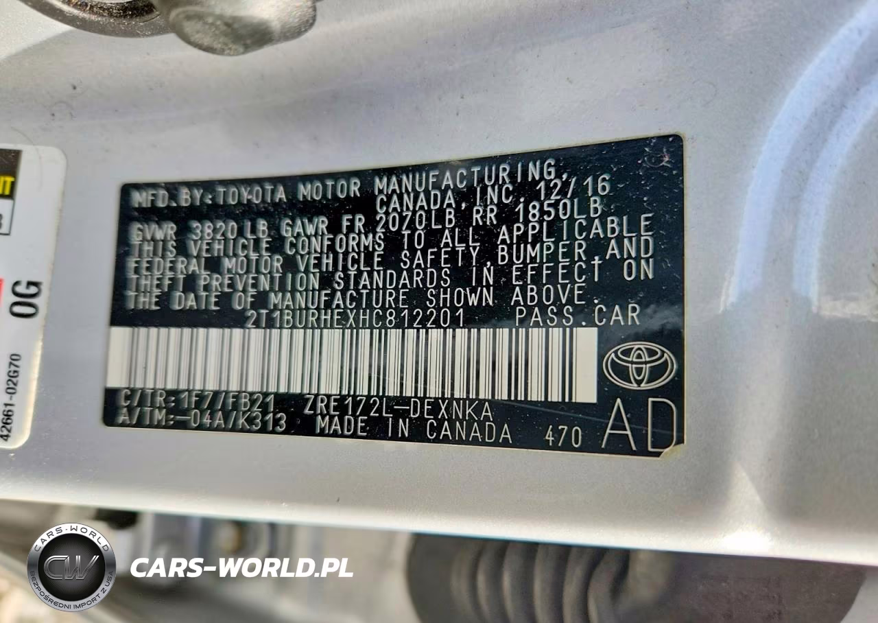 2017 Toyota Corolla Le VIN:2T1BURHEXHC812201 - 12
