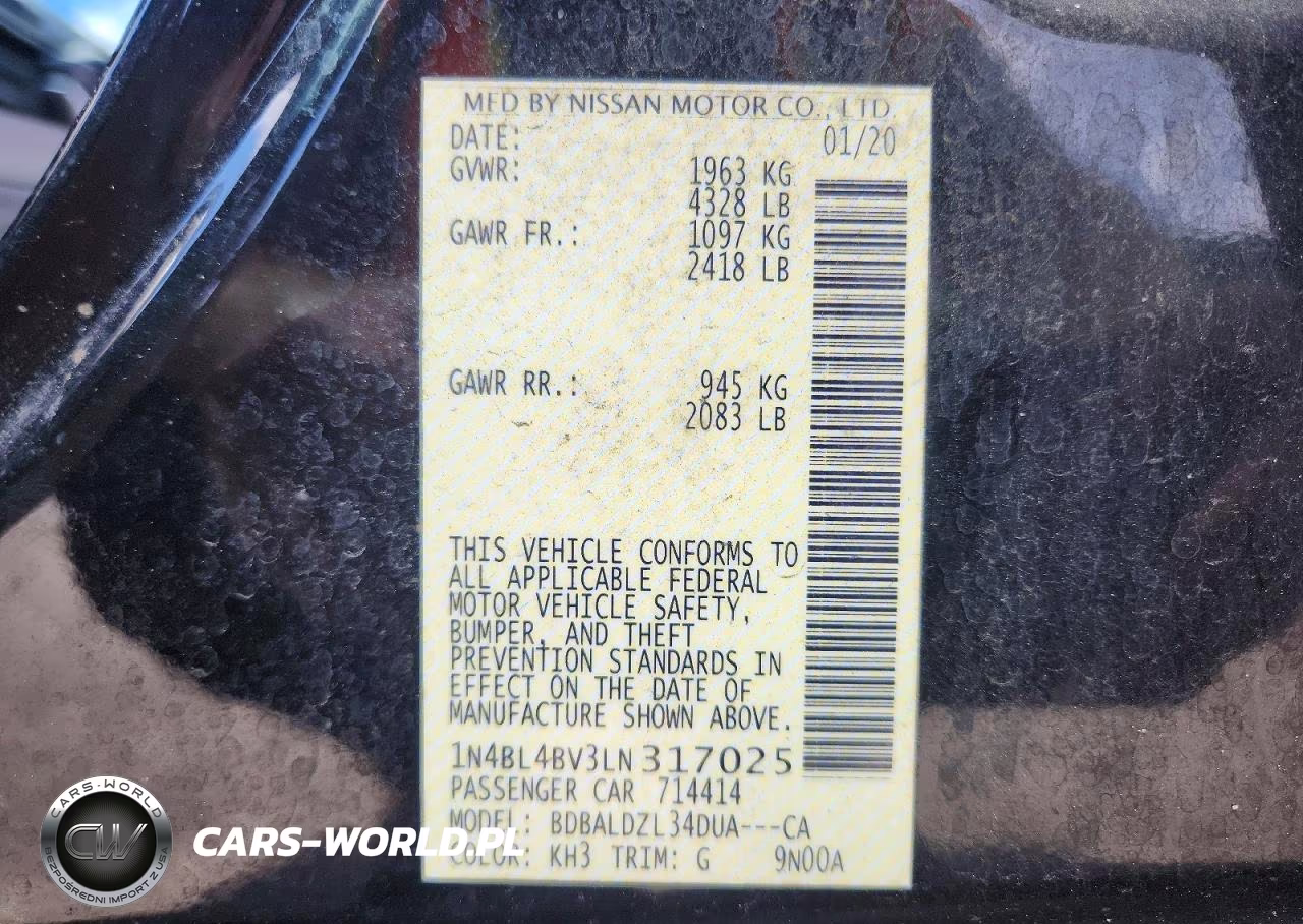 2020 Nissan Altima S VIN:1N4BL4BV3LN317025 - 12