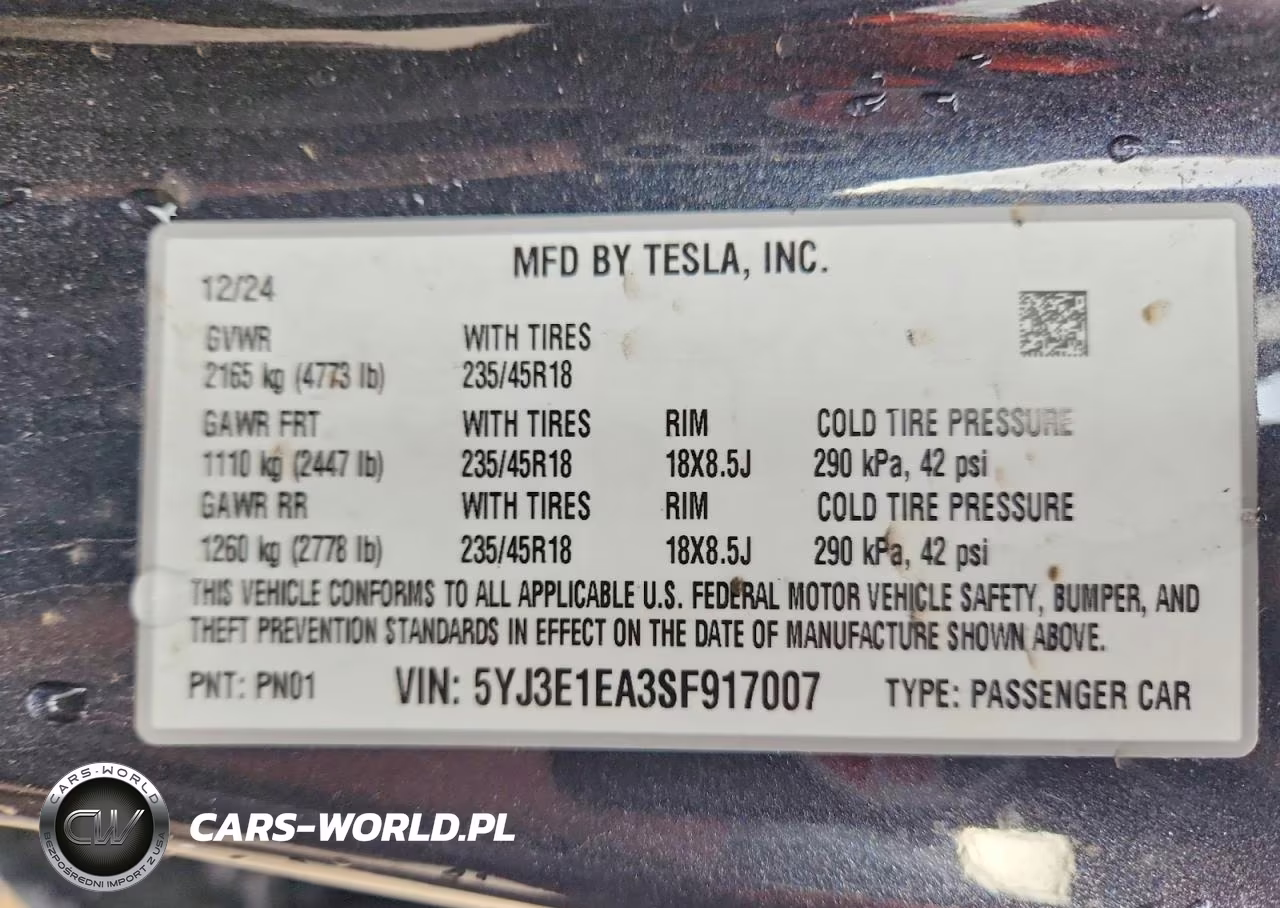 2025 Tesla Model 3 VIN:5YJ3E1EA3SF917007 - 12