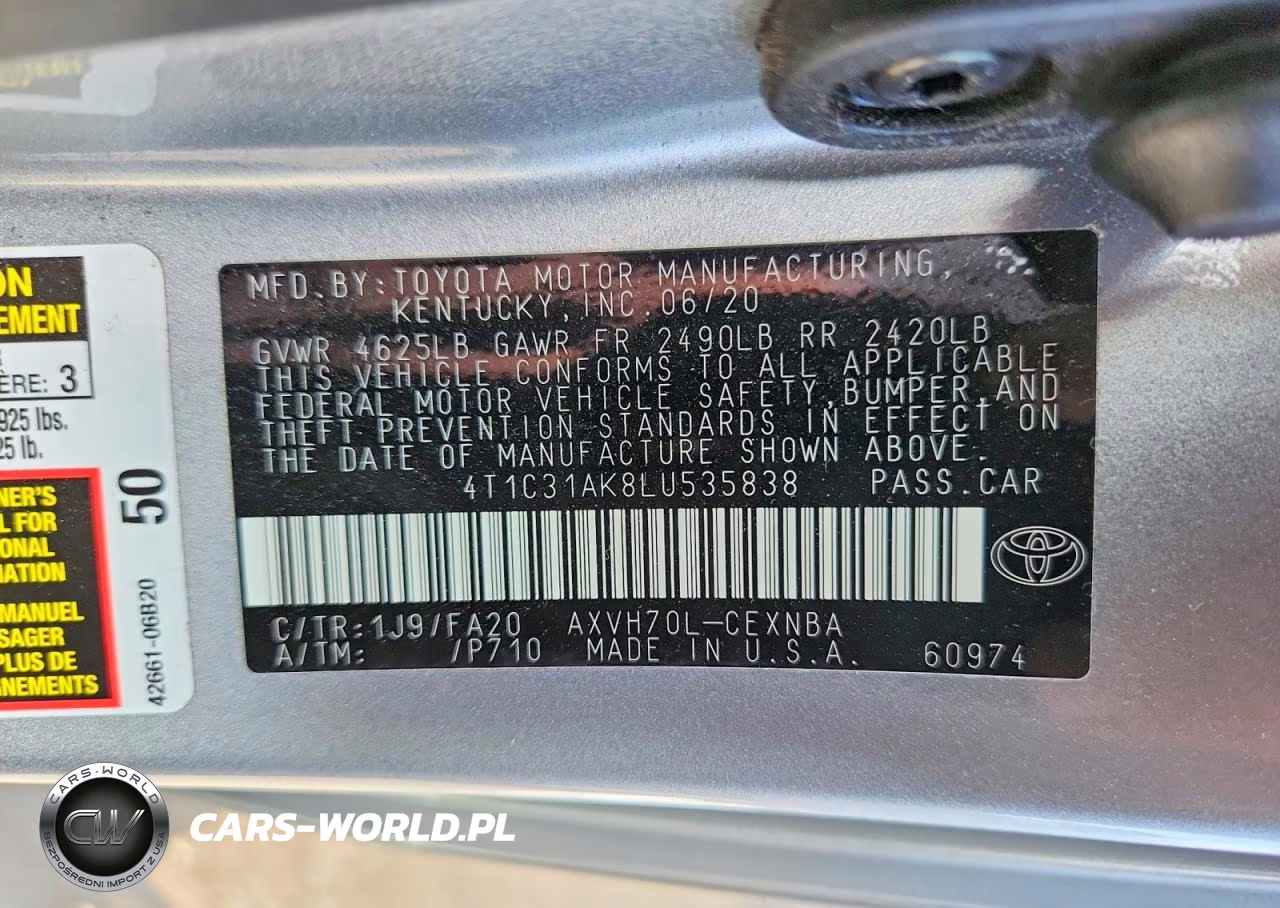 2020 Toyota Camry Le VIN:4T1C31AK8LU535838 - 12