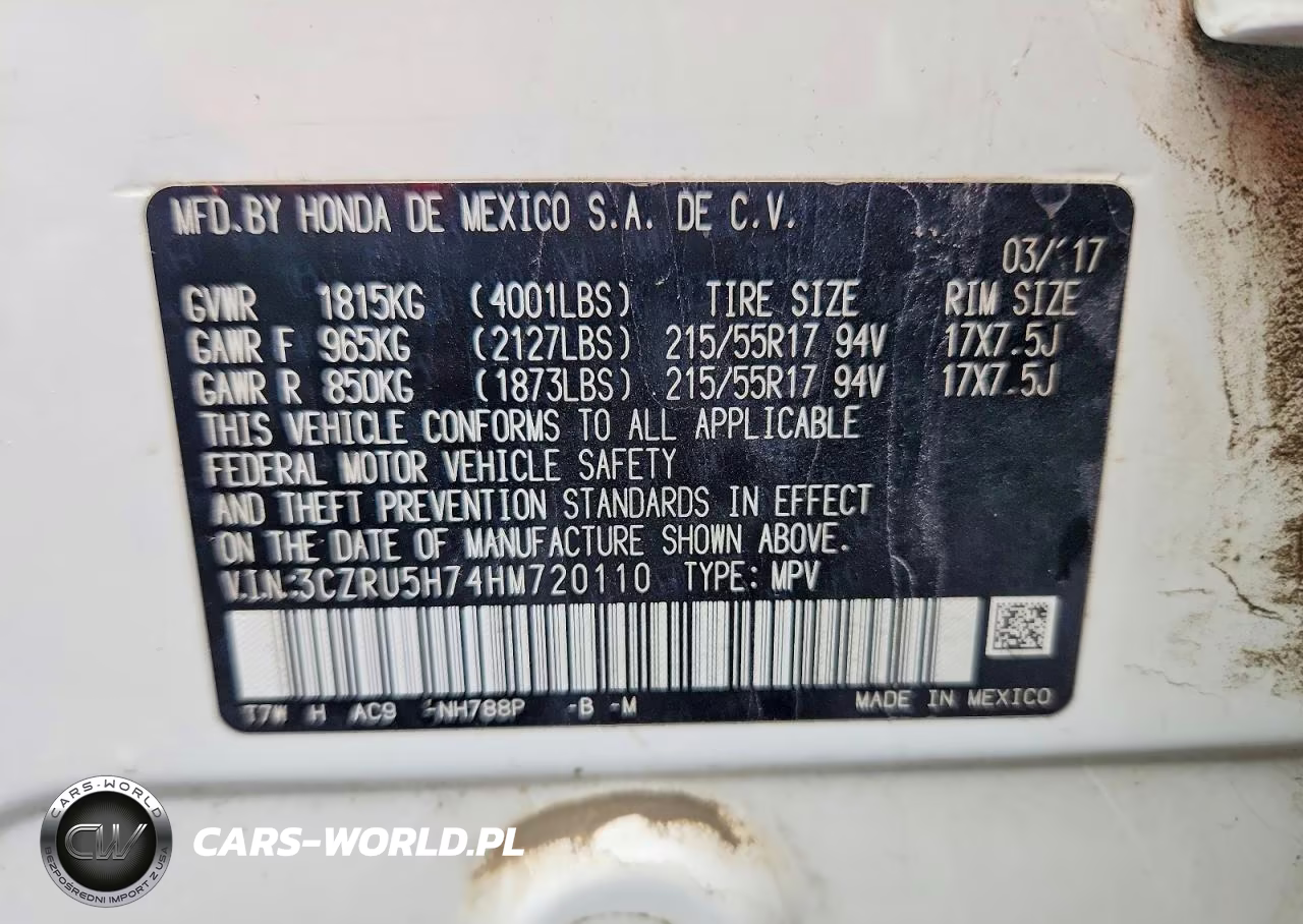 2017 Honda Hr-V Exl VIN:3CZRU5H74HM720110 - 12
