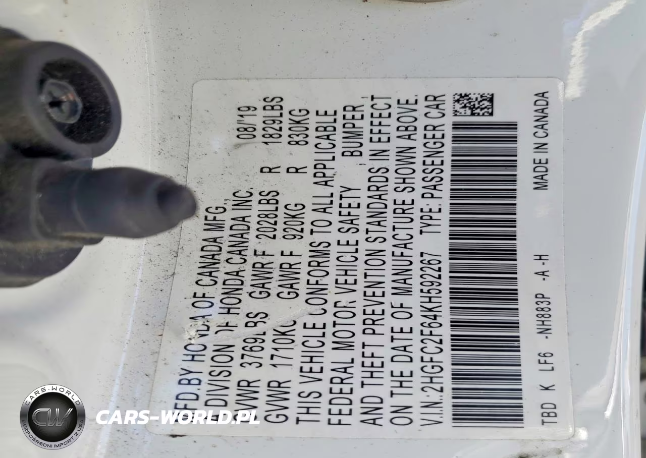 2019 Honda Civic Lx VIN:2HGFC2F64KH592267 - 12