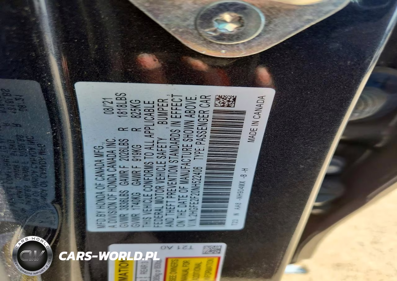 2022 Honda Civic Lx VIN:2HGFE2F20NH522406 - 13