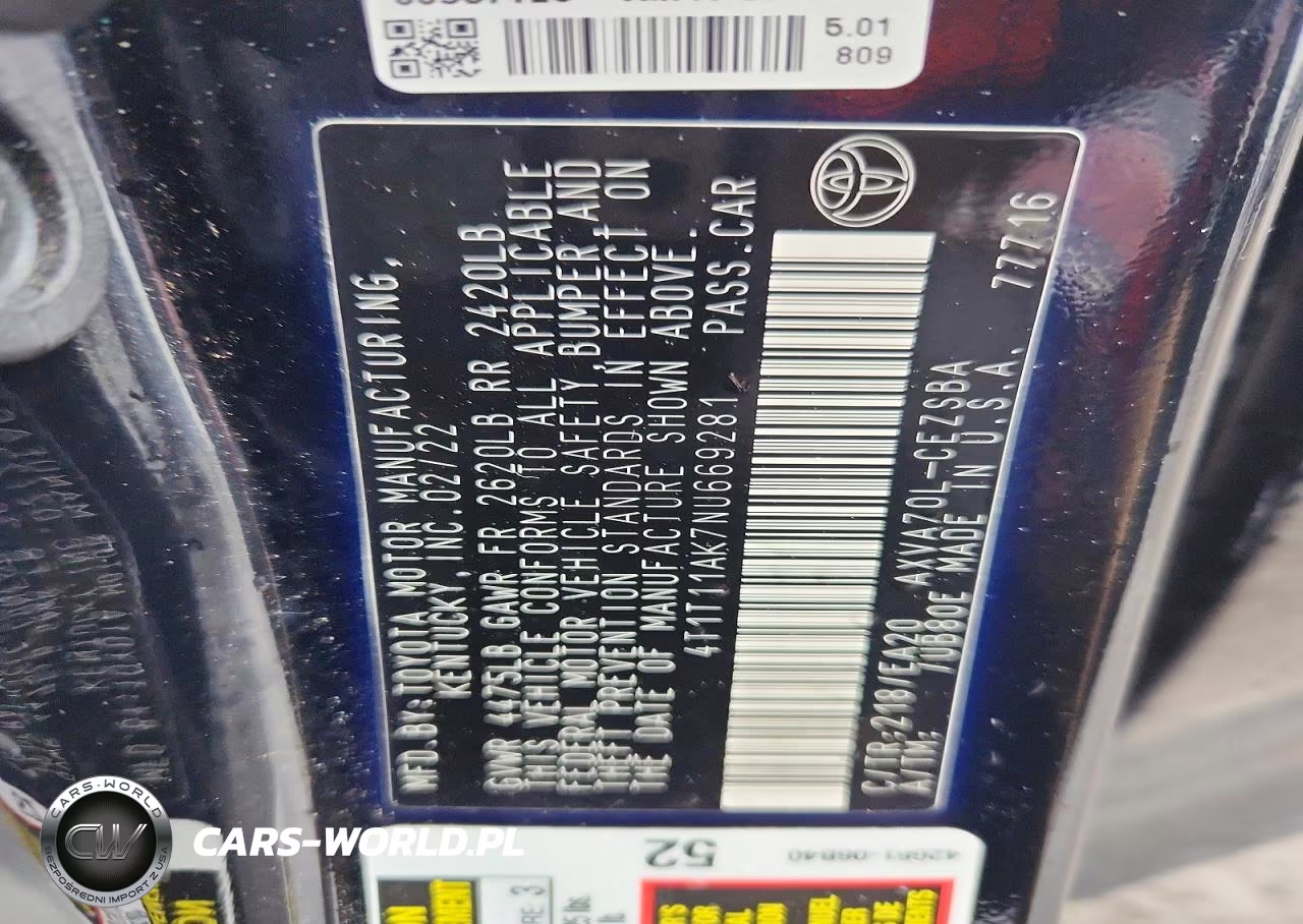 2022 Toyota Camry Se VIN:4T1T11AK7NU669281 - 12