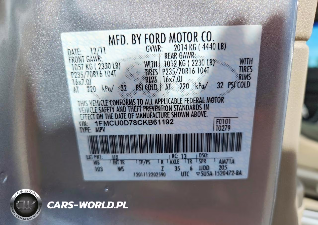 2012 Ford Escape Xlt VIN:1FMCU0D78CKB61192 - 13