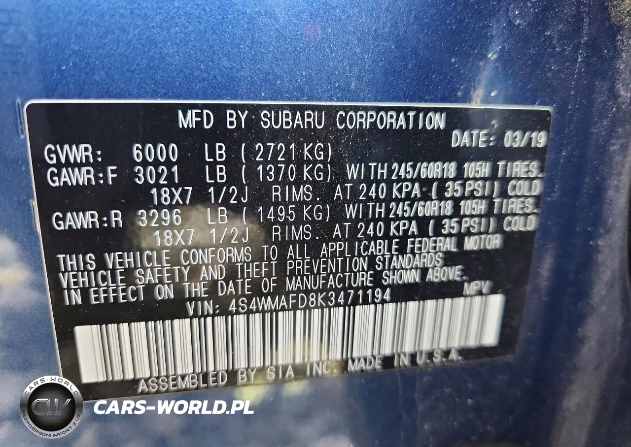 2019 Subaru Ascent Premium VIN:4S4WMAFD8K3471194 - 13