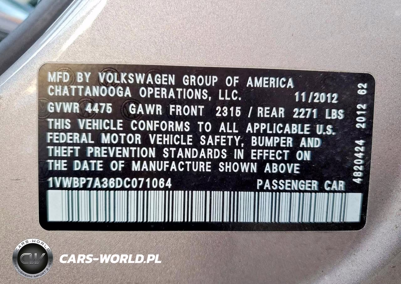 2013 Volkswagen Passat Se VIN:1VWBP7A36DC071064 - 12
