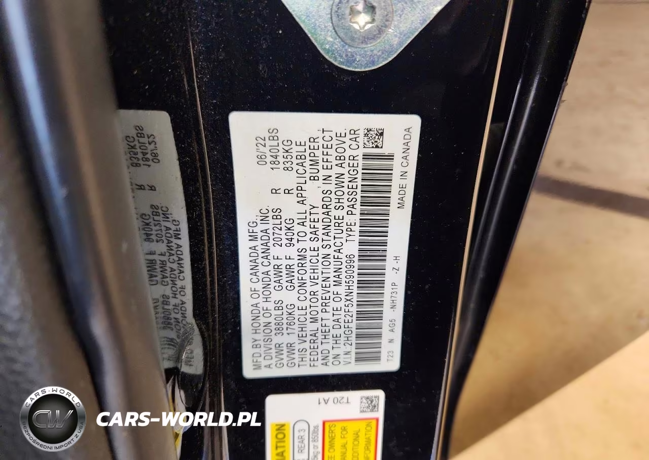 2022 Honda Civic Sport VIN:2HGFE2F5XNH590996 - 12