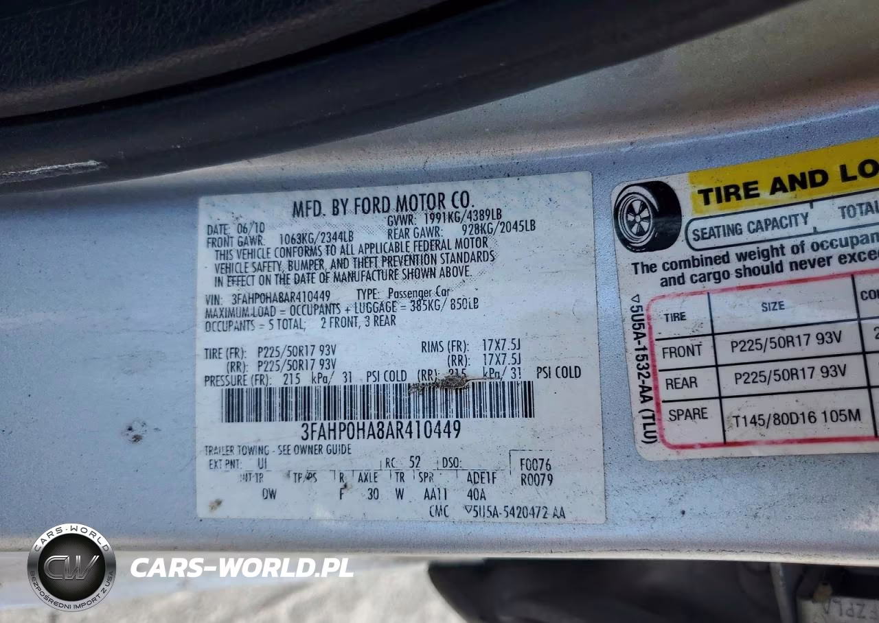 2010 Ford Fusion Se VIN:3FAHP0HA8AR410449 - 12