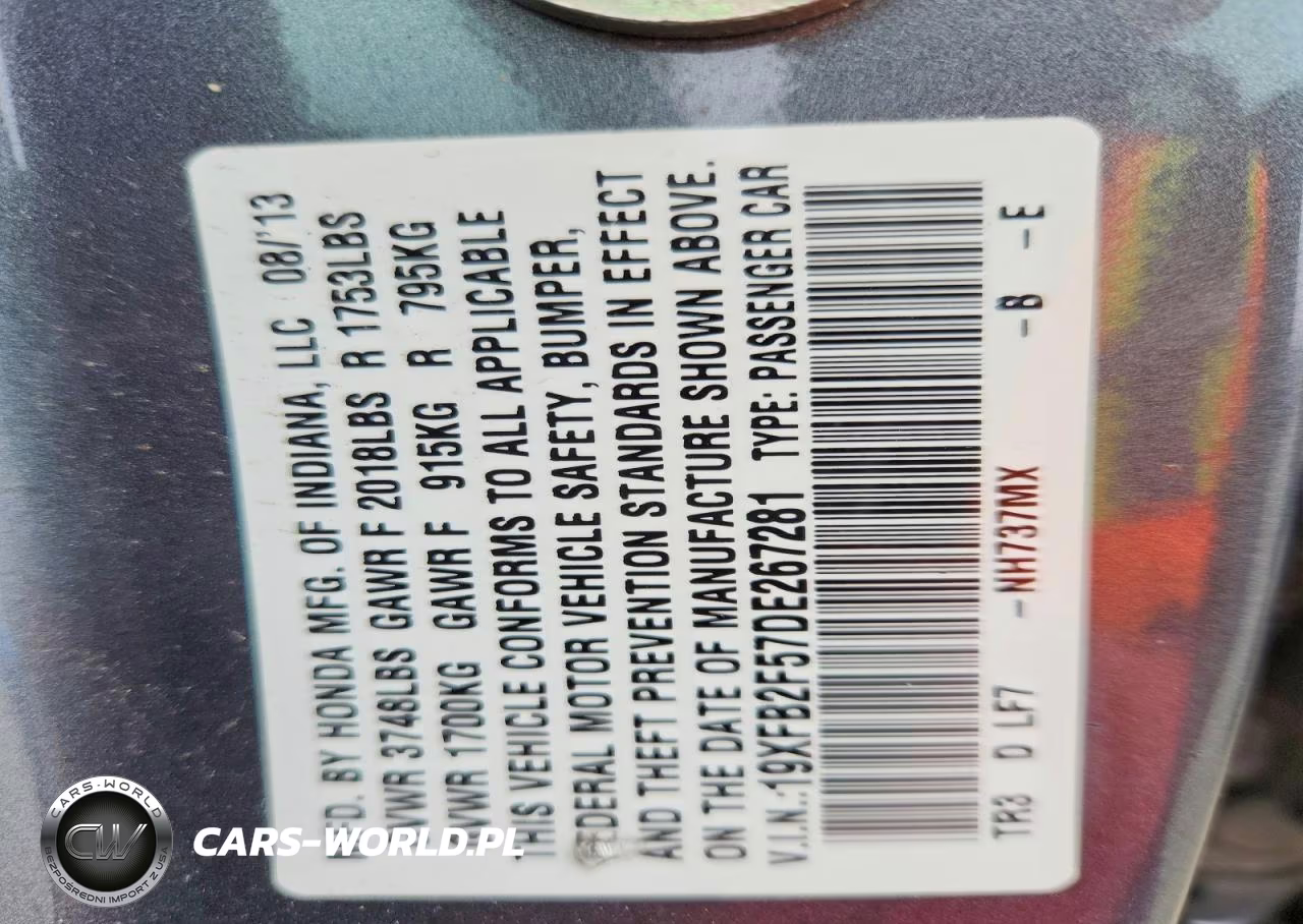 2013 Honda Civic Lx VIN:19XFB2F57DE267281 - 13
