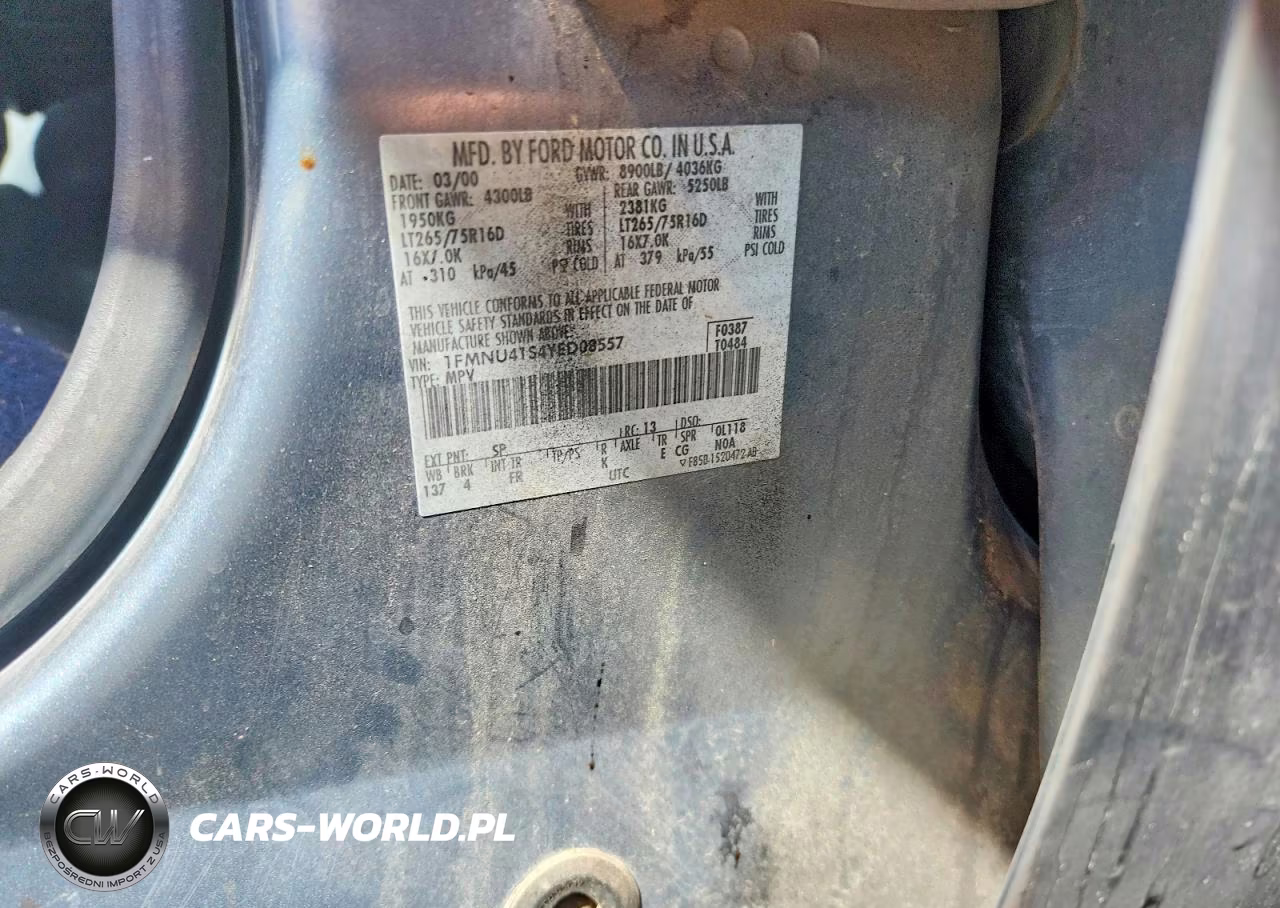 2000 Ford Excursion Xlt VIN:1FMNU41S4YED08557 - 13