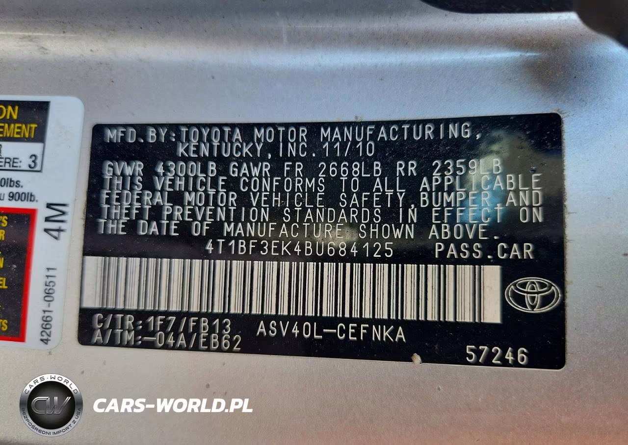2011 Toyota Camry Base VIN:4T1BF3EK4BU684125 - 12