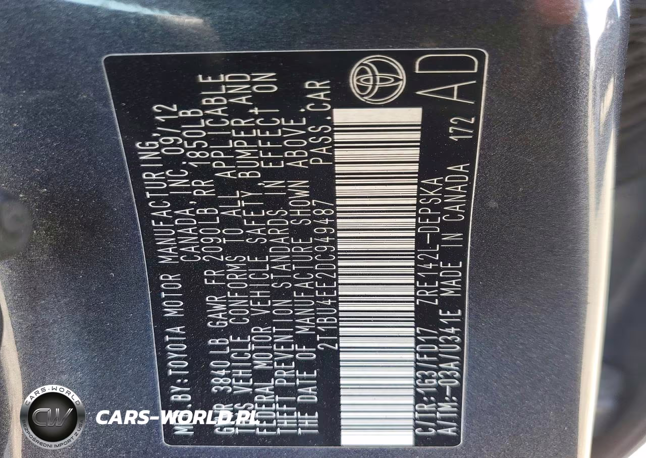 2013 Toyota Corolla S VIN:2T1BU4EE2DC949487 - 12