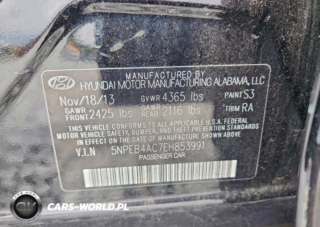 2014 Hyundai Sonata Gls VIN:5NPEB4AC7EH853991 - 12