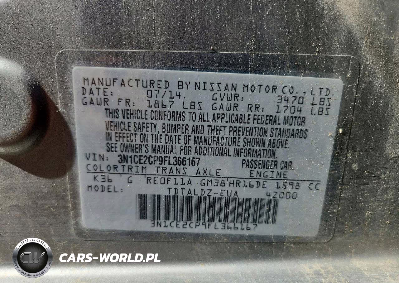 2015 Nissan Versa VIN:3N1CE2CP9FL366167 - 12