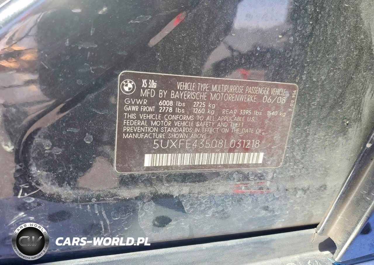 2008 BMW X5 3.0I VIN:5UXFE43508L031218 - 13