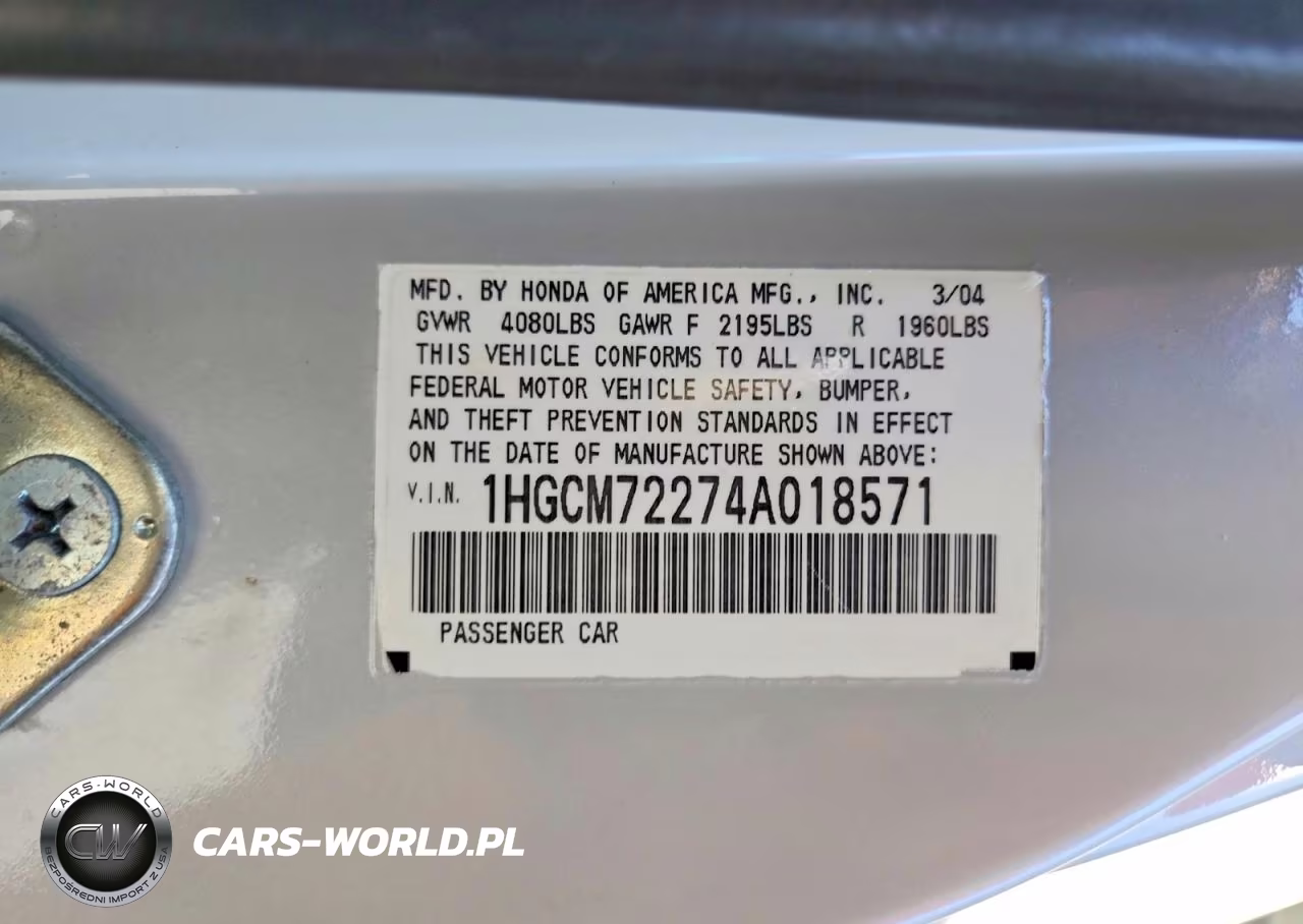 2004 Honda Accord Lx VIN:1HGCM72274A018571 - 12